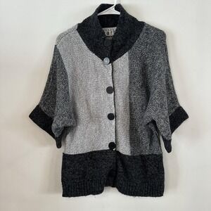 VTG Women's Karen Hart Black Gray Patchwork Snap Cardigan Sweater Small Dressy